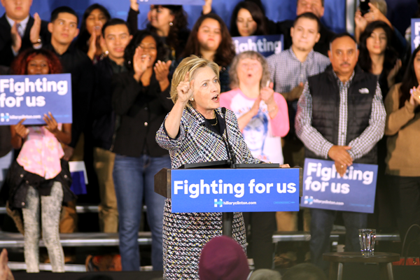 Former Secretary of State Hillary Clinton speaks Nov. 17 at Mountain View College. Photo by Alejandra Rosas/The Et Cetera.