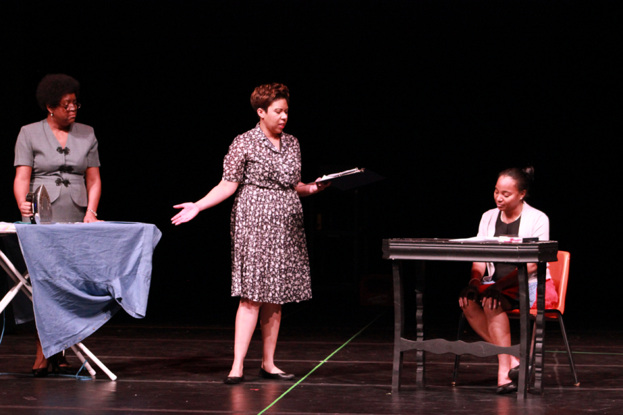 From left, Selena Stewart-Alexander, Courtney Carter Harbour and Larissa Pierce perform a scene from “A Raisin in the Sun” by Lorraine Hansbury.