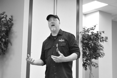 Shannon Carter, of Shannon Brewing Co. in Keller, discusses how scientific knowledge informs his brewmaking techniques at a STEM seminar on Feb. 18.