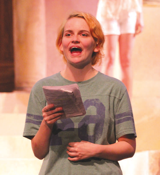 The cast of “The Medea” rehearses for its April 9 debut. Kayla Anderson works on her lines. Photo by Jonathan Wences. 