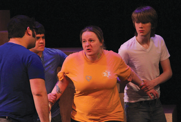 Zac Cooper (from left), Morgan Solorzano, Stephanie Carroll and Tao Johnson work out the staging of a scene. Photo by Jonathan Wences/The Et Cetera.