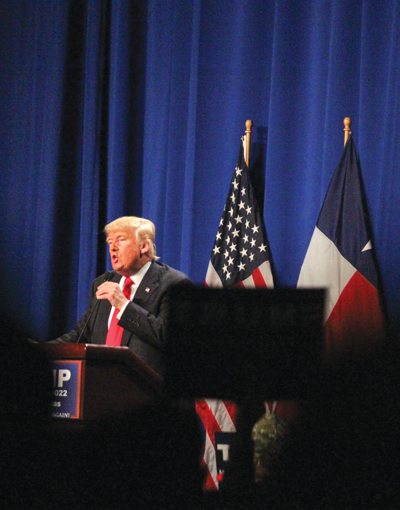 BUSINESS MAN DONALD TRUMP SPEAKING TO SUPPORTERS AT A RALLY IN FORT WORTH FEB.26 PHOTO BY JONATHAN WENCES/ THE ET CETERA