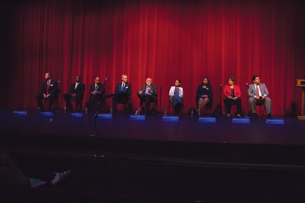 Nine of the 10 candidates for the DCCCD Board of Trustees participate in a March 30 forum at Eastfield in advance of the May 7 election. PHOTO BY JAMES HARTLEY/THE ET CETERA