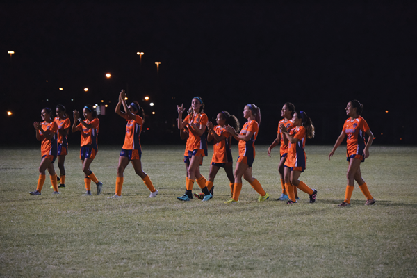 Eastfield Soccer shows support for their fans after the 4-2 win over Brookhaven on Oct. 14. Photo by Andrew Gonzales/The Et Cetera