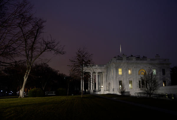 The White House in the early morning on the first full day of President Trump in office, on Saturday, Jan. 21, 2017, in Washington, D.C. (Olivier Douliery/Abaca Press/TNS)