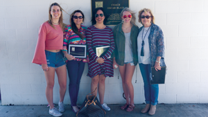 Oscar Blair’s family, from left Haleigh Dockter, Shelley Johnson, Meredith Martin, Hanna Dockter and Carol Blair, at the Feb. 11 ceremony honoring the former coach at Oscar Blair Baseball Park. Photos by Andrew Gonzales/The Et Cetera