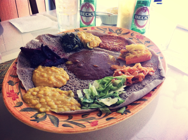 Lalibelas vegetarian combo is served on injera bread and goes for $19.00. Photo by Anthony Lazon/The Et Cetera