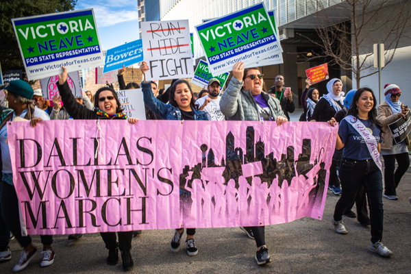 State Rep. Victoria Neave, far right, has been a lead organizer of the Dallas Womens March since its inception in 2017. Neave is the state representative for Mesquite, Garland and parts of East Dallas. Photo by Anthony Lazon/ The Et Cetera