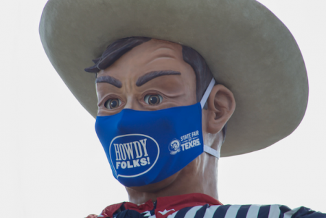 Big Tex's face mask is 84 inches by 45 inches. Photo by Marlenne Hernandez/The Et Cetera