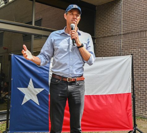 Beto ORourke speaks at Dallas College North Lake Campus on April 21.  