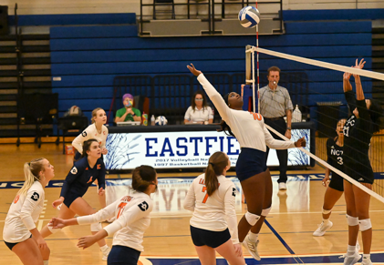 Naomi Polnett attacks for Eastfield during the game against North Central Texas College on Aug. 31.