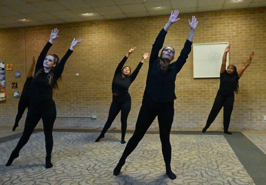 Members of the Modern Dance Class at Eastfield perform in the Dance Pop-Up in F building on Nov. 28.