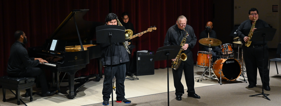 The Eastfield Jazz Combo performs with guest artist George Anderson on bass for a recital inside F building at Eastfield on Nov. 30.