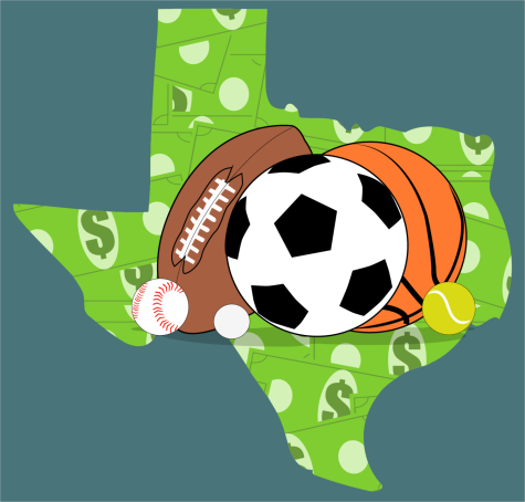 graphic of various sports balls over the state of texas