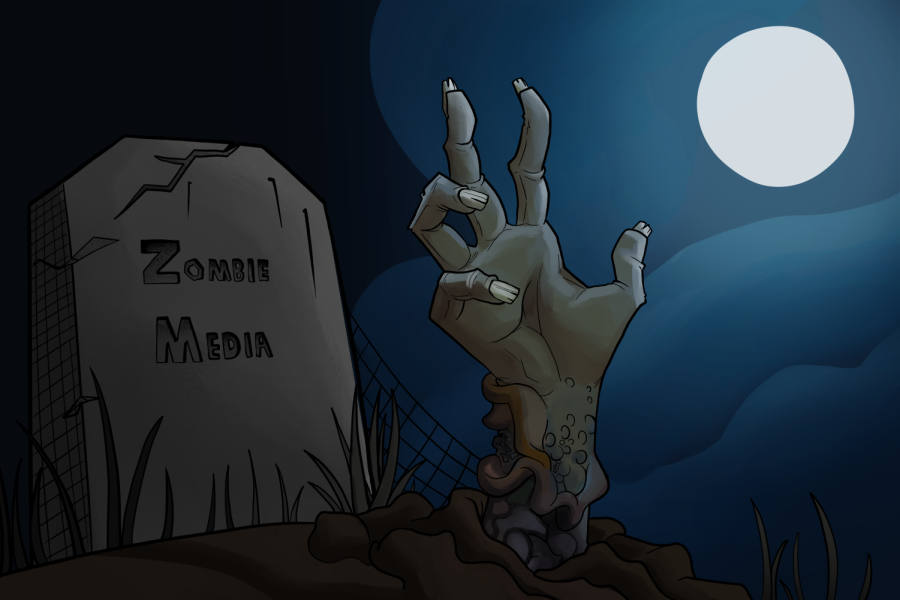 Graphic of zombie hand.