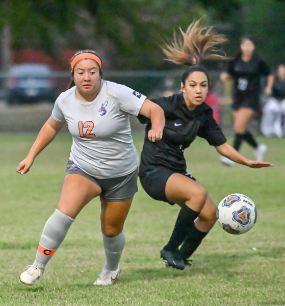 Hayley Torres sprints to take possession of the ball from SWAU.