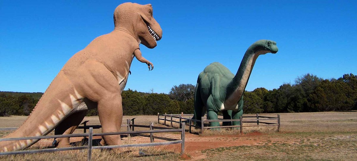 Giant Dinosaur models at Dinosaur Valley State Park in Glenn Rose, Texas.